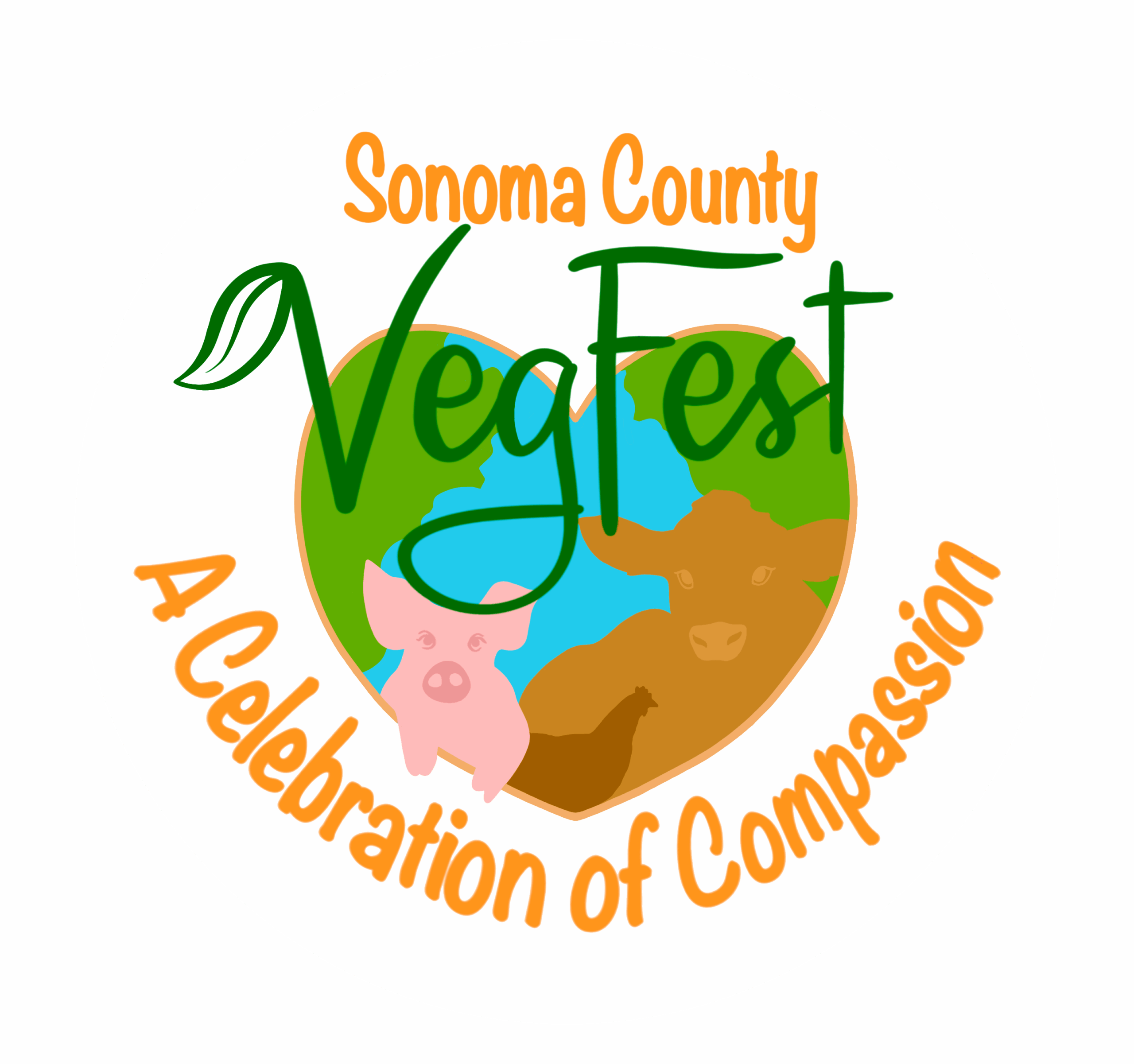 Sonoma County VegFest logo featuring stylized green leaves and heart-shaped design symbolizing compassion and plant-based living